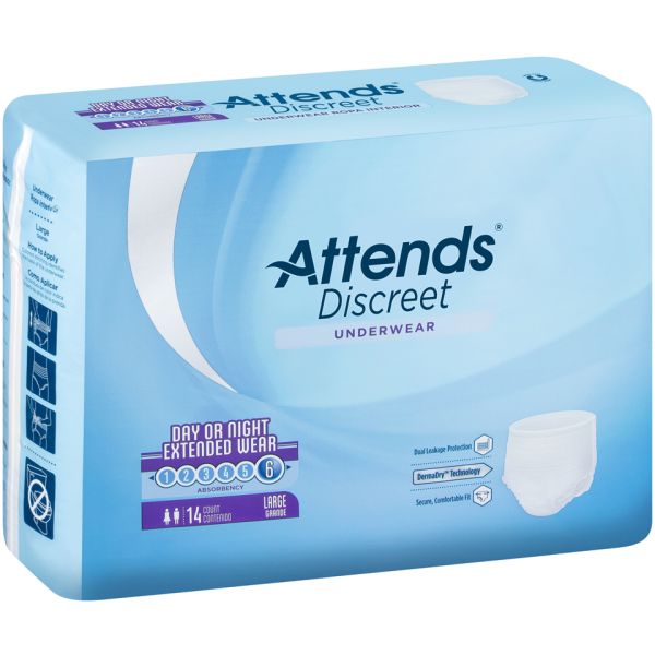 ATT-APPNT40 - 36595 - Attends Discreet Underwear Overnight, X-LARGE - Waist Size 48"- 64"  (12/pkg)
