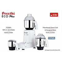 Preethi Eco Plus Mixer Grinder 110V with 3 Jars (Only for US & Canada)