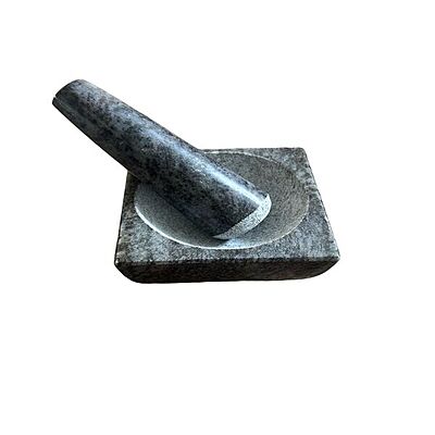 Granite Marble Mortar and Pestle Set (Square Gray)