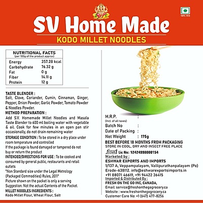 Instant Little  Millet Noodles 175 gm