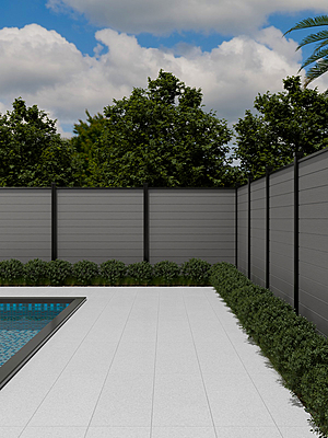 cloture composite wpc motif grain ecorse gris argent amenagement exterieu