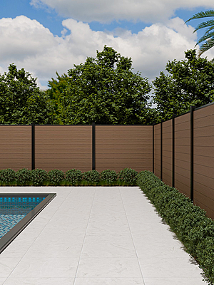 cloture composite wpc motif grain ecorse teck amenagement exterieur