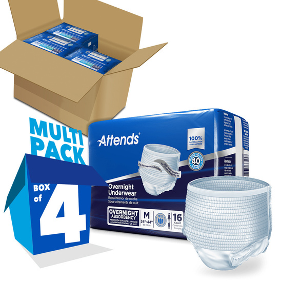 ATT-APPNT20 - 36594 - Attends Discreet Underwear Overnight, MEDIUM - Waist 34"- 44" (16/pkg)