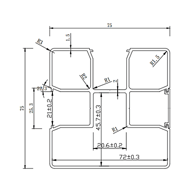 Poteau d'aluminium 2750mm x 75mm x 75mm avec semelle noir